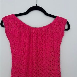 Hot Pink Eyelet Off the Shoulder Dress
